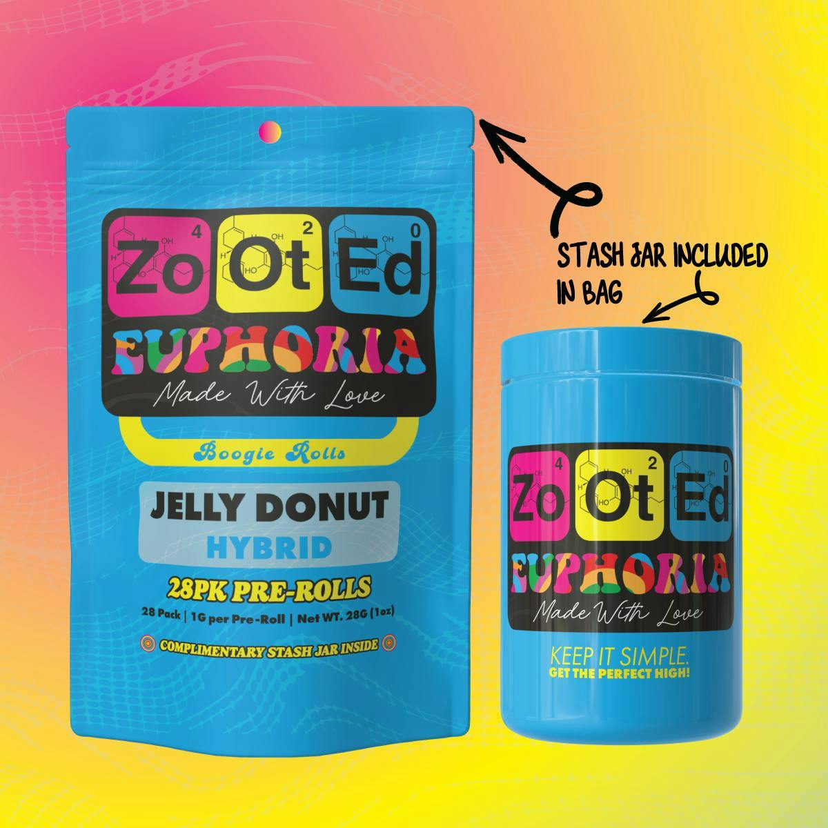JELLY DONUT - BOOGIE ROLLS PRE - ROLLS 28 x 1G HYBRID by Zooted – Pre-Rolls at Gatsby Cannabis