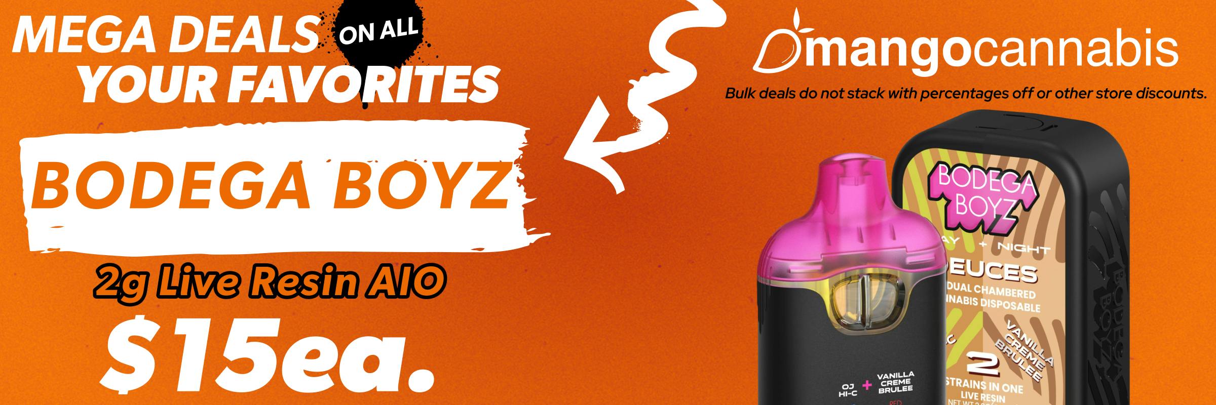 Bodega Boyz 2g Live Resin AIO Disposable Vape available at Mango Cannabis Dispensary in Lansing Michigan.