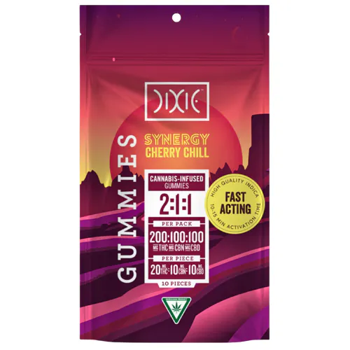 Dixie Synergy Cherry Chill Indica Gummies 200mg THC : 100mg CBN