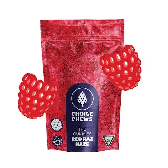 Product: CHOICE | RED RAZ HAZE CHEWS | 100MG | SATIVA