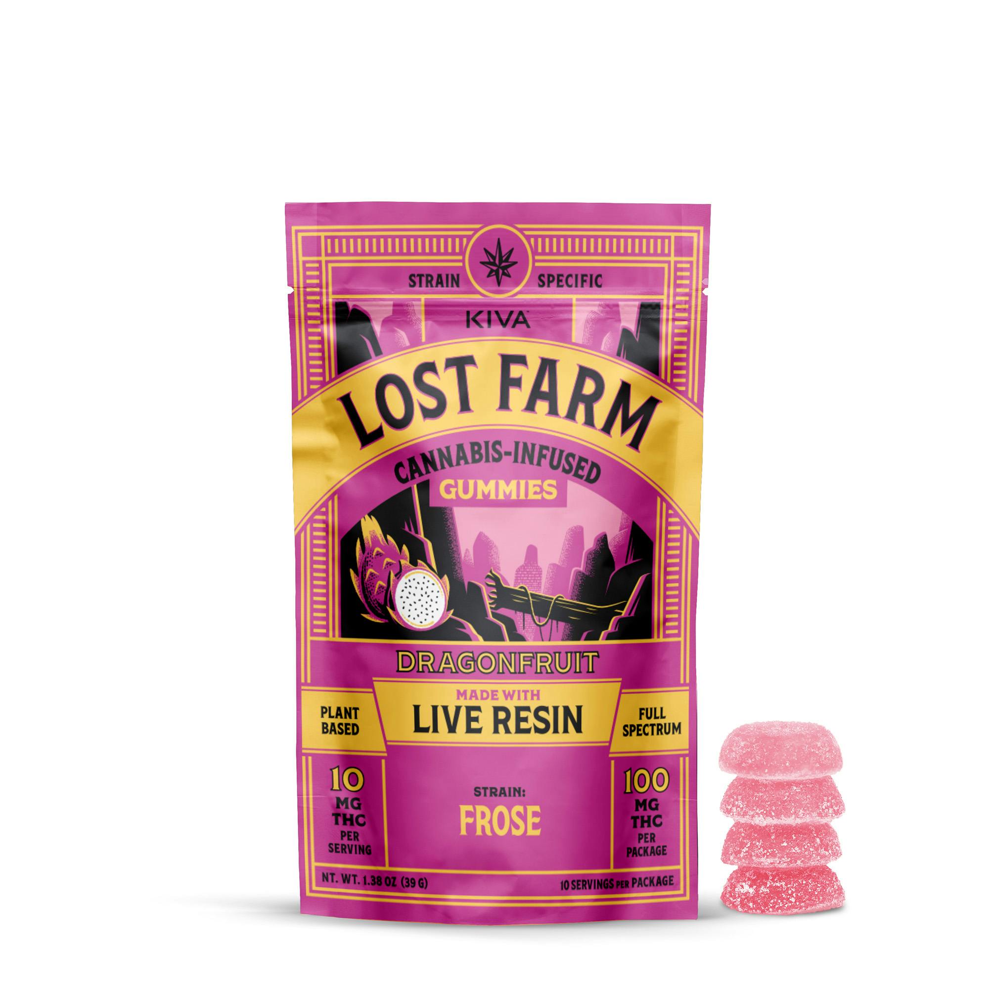 Lost Farm Lost Farm 10 Pack of 10mg Live Resin Infused Gummies (100mg)- Frose (Dragonfruit)