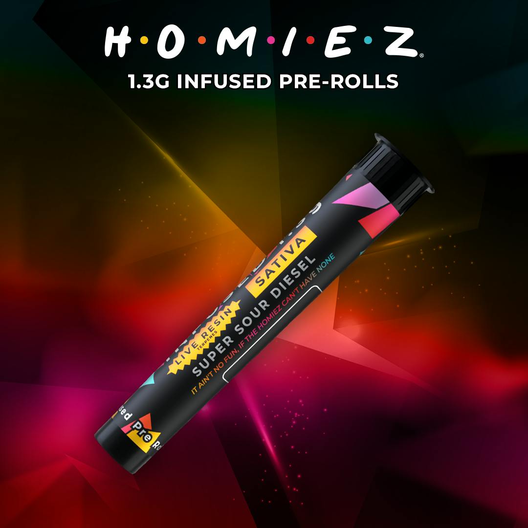 Product: Homiez | Super Sour Diesel | Infused Pre-roll | 1.3g | Sativa
