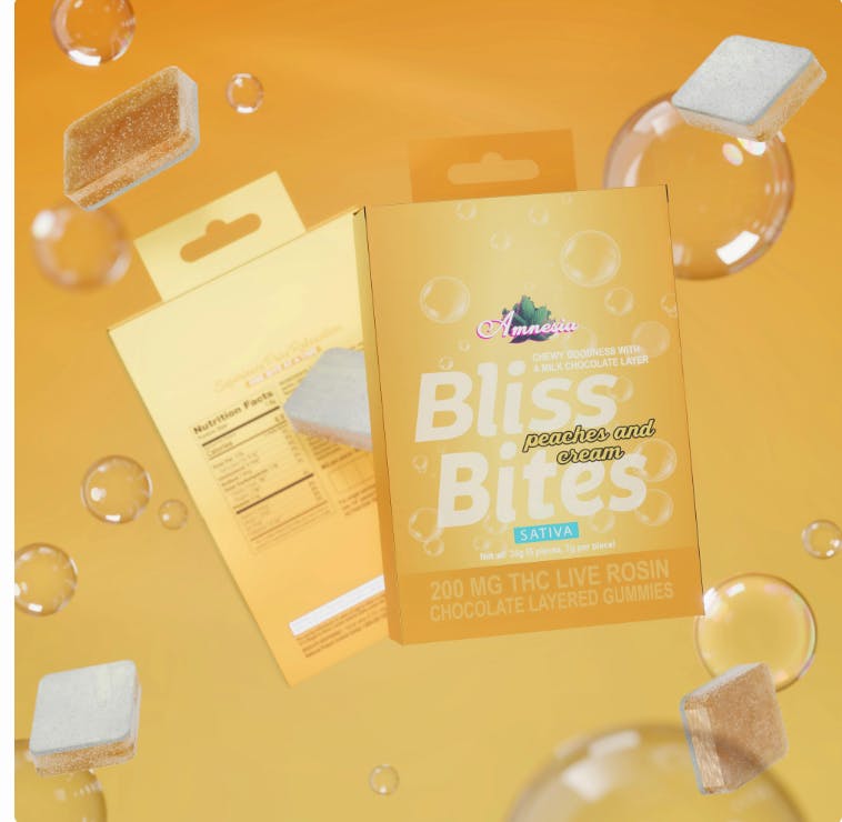 Amnesia Bliss Bites - Peaches & Cream - 200mg Live Rosin Gummy
