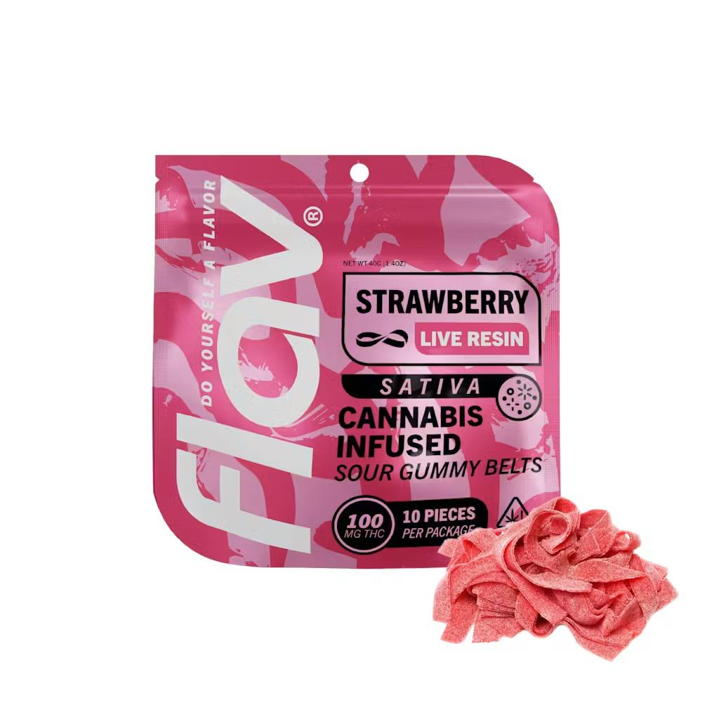 Flav - 100mg Live Resin Gummies - Strawberry Belts