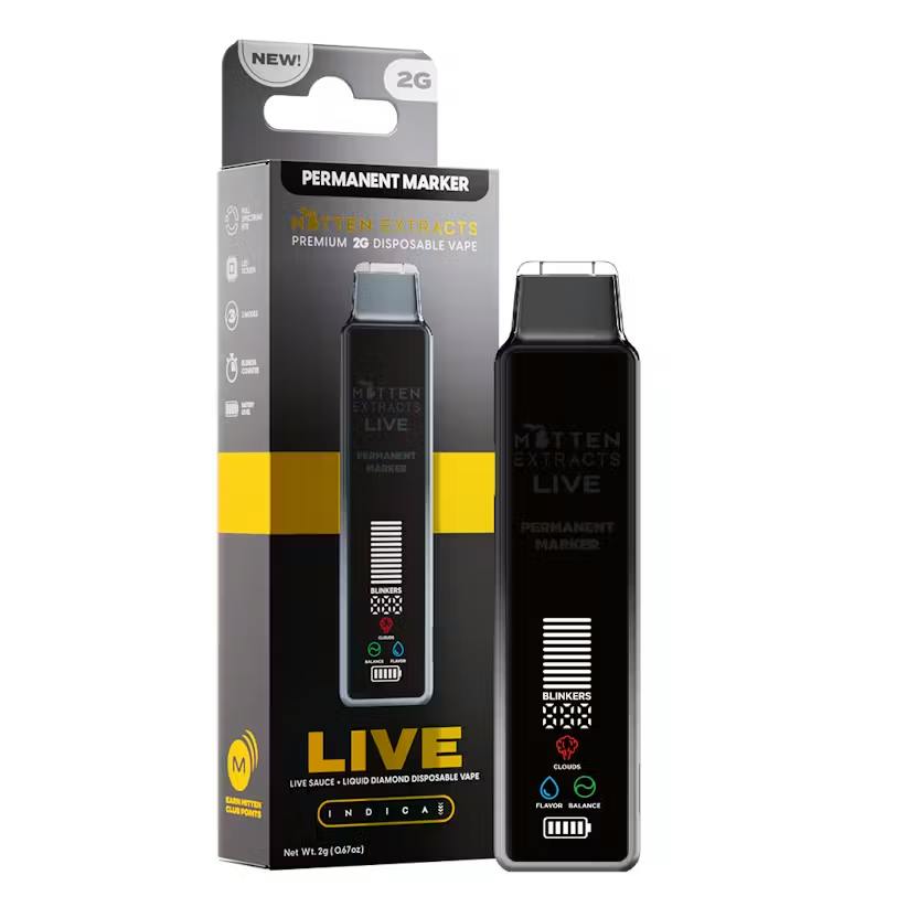 Mitten Extracts - Live Sauce & Liquid Diamond Disposable Vape - (2g) - Indica - **PERMANENT MARKER**