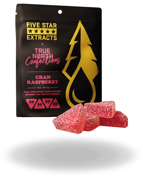 True North Confections x Five Star Extracts | Vegan Cran Raspberry Cured Badder Gummies 4pc | 200mg