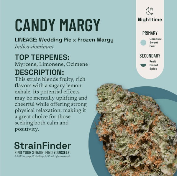 Candy Margy (IH) | 3.5g | Flower | 32.90% | Trp: 3.08%