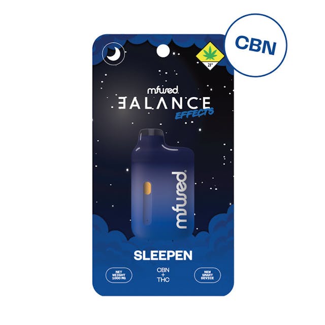 BALANCE EFFECTS Jefe - SLEEPENTHC&nbsp;+&nbsp;CBNBALANCE&nbsp;EFFECTS is a series of Full Spectrum Extracts formulated to drive effects by emphasizing combinations of specific cannabinoids. Cannabis terpenes are then combined with the extract to provide an added layer of complexity and effects of a true cannabis profile.+&nbsp;Sleepen:&nbsp;A&nbsp;special&nbsp;blend&nbsp;of&nbsp;THC&nbsp;and&nbsp;CBN&nbsp;to&nbsp;promote&nbsp;rest&nbsp;and&nbsp;relaxation&nbsp;+&nbsp;Unique&nbsp;blend&nbsp;of&nbsp;Minor&nbsp;Cannabinoids&nbsp;for&nbsp;targeted&nbsp;effects+&nbsp;ON/OFF&nbsp;button&nbsp;for&nbsp;added&nbsp;user&nbsp;control&nbsp;and&nbsp;efficiency+&nbsp;Brand&nbsp;new&nbsp;ergonomic&nbsp;shape,&nbsp;perfect&nbsp;on-the-go&nbsp;companion&nbsp;+&nbsp;Custom-designed&nbsp;atomizer,&nbsp;tuned&nbsp;for&nbsp;the&nbsp;most&nbsp;authentic&nbsp;expression&nbsp;of&nbsp;our&nbsp;extracts&nbsp;+&nbsp;Spark&nbsp;Button&nbsp;allows&nbsp;for&nbsp;a&nbsp;fully&nbsp;customized&nbsp;cannabis&nbsp;experience&nbsp;+&nbsp;Button&nbsp;controls&nbsp;device&nbsp;on/off,&nbsp;cold-start,&nbsp;and&nbsp;variable&nbsp;temperature&nbsp;settings+&nbsp;Fast&nbsp;charging&nbsp;via&nbsp;USB-C&nbsp;with&nbsp;multi-day&nbsp;Battery&nbsp;Life&nbsp;+&nbsp;Zero&nbsp;Artificial&nbsp;Additives&nbsp;and&nbsp;Flavoring&nbsp;+&nbsp;Independently&nbsp;tested&nbsp;to&nbsp;ensure&nbsp;product&nbsp;safetyFollow&nbsp;our&nbsp;journey&nbsp;@mfusedproducts&nbsp;and&nbsp;@mfusedculture!