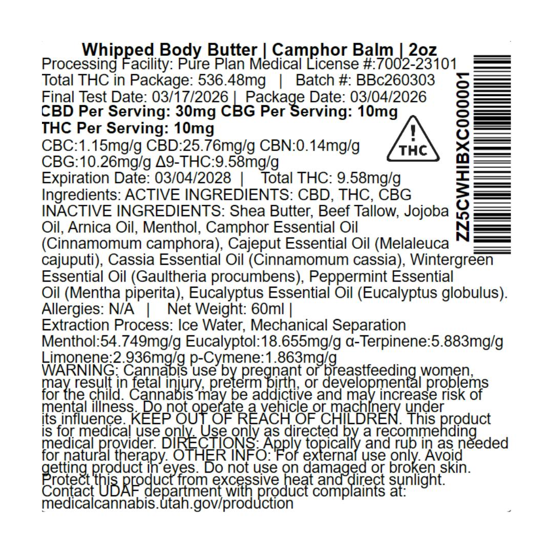 Camphor Whipped Body Butter 1:1:3 THC:CBG:CBD