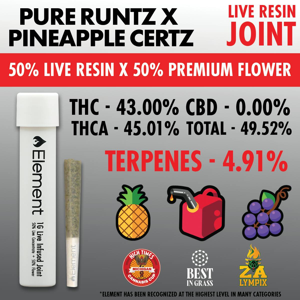 Buy Element x Pro Gro - 1g Live Resin Joint - Pure Runtz x