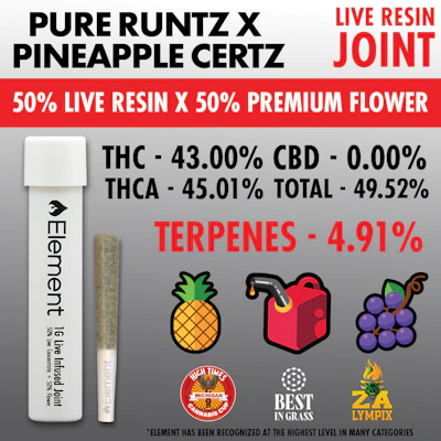 Element x Pro Gro - 1g Live Resin Joint - Pure Runtz x Pineapple Certz
