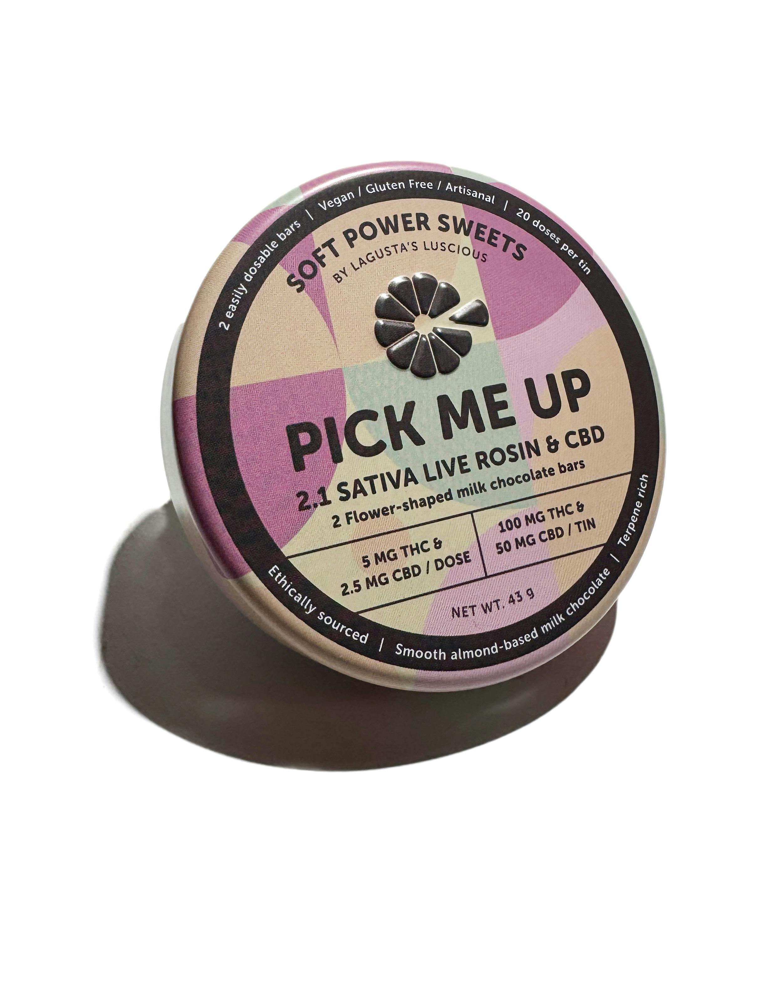 Photo of Pick Me Up Sativa Live Rosin chocolate bars 100mg 2:1 CBD
