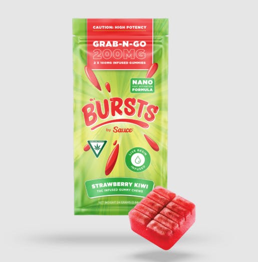 Product: Strawberry Kiwi Bursts | 100mg x 2pk | Live Resin Infused | Sauce