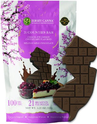 NJ-Shaped 21 Counties Chocolate Cherry Cheesecake Belgian Milk Chocolate Mini-Bar | 100mg