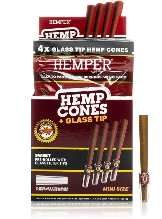 Accessories | Hemper | Mini Size Hemp Cones + Glass Tip | Sweet | 4pk