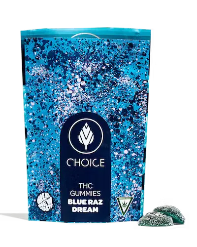 Choice Chews Blue Raz Sativa THC Gummies (100mg)-active