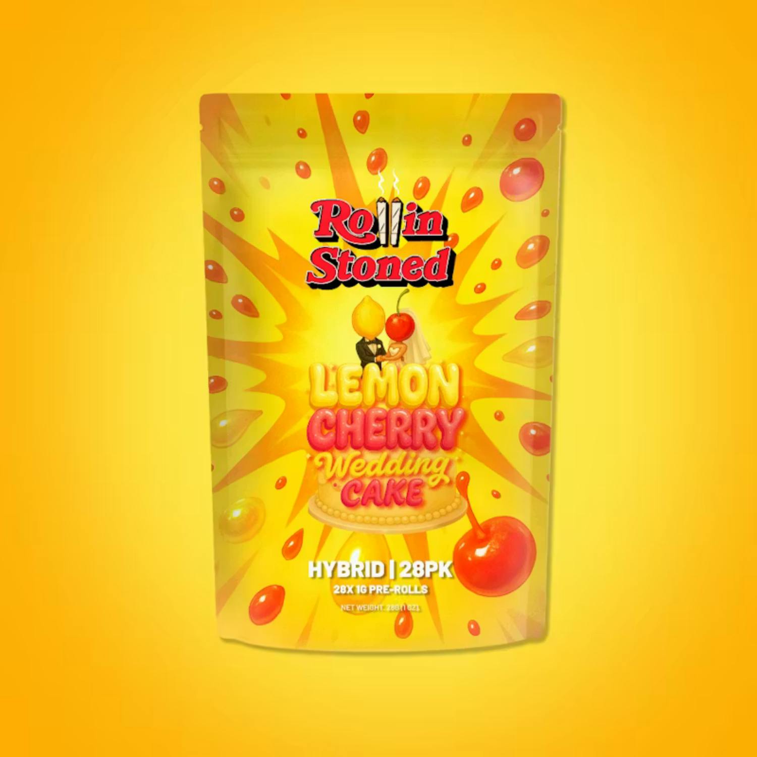 Rollin Stoned - 28pk 1g Prerolls - - Hybrid - **LEMON CHERRY WEDDING CAKE**