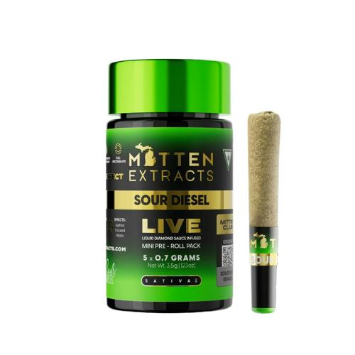 Mitten Extracts 5 x .7g Live Sauce Infused Prerolls Sour Diesel