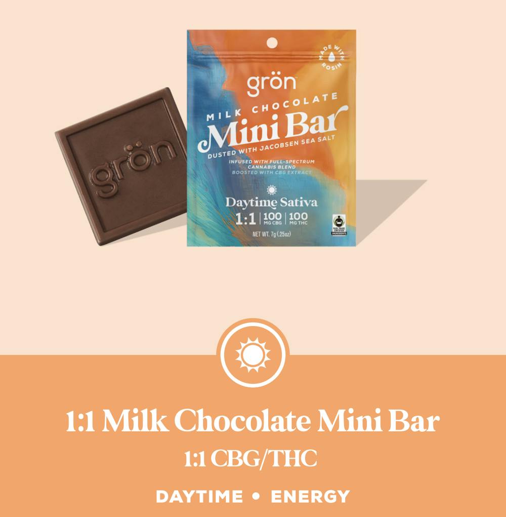 Product Mini Chocolate | Milk Chocolate w/ Sea Salt (S) | 1:1 THC:CBG 100mg | Gron