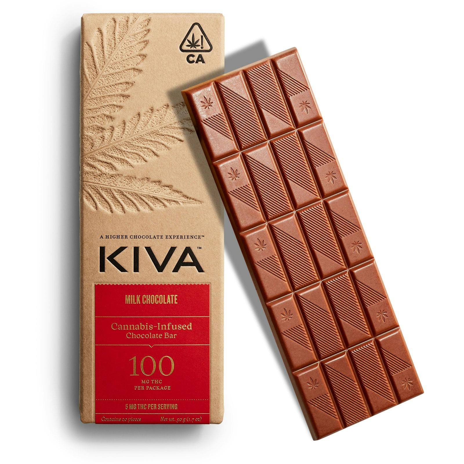 Kiva Chocolate Bar 100mg- Milk ChocolateKivaTHC: 0.2%25% off orders over $200+1