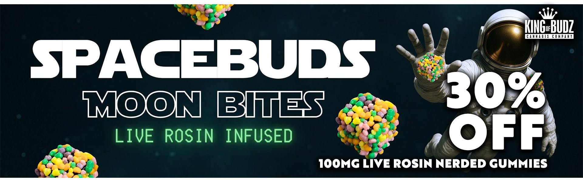 Spacebuds Moon Bites - 100mg Live Rosin Nerded Gummies - 30 Percent OFF