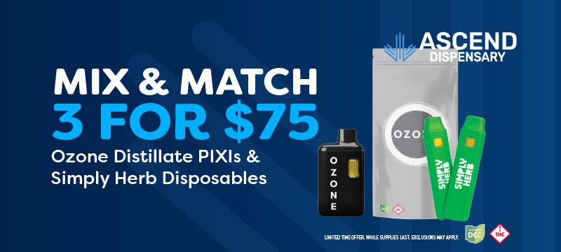 3/$75 Ozone + Simply Herb dist. 1g Disposables