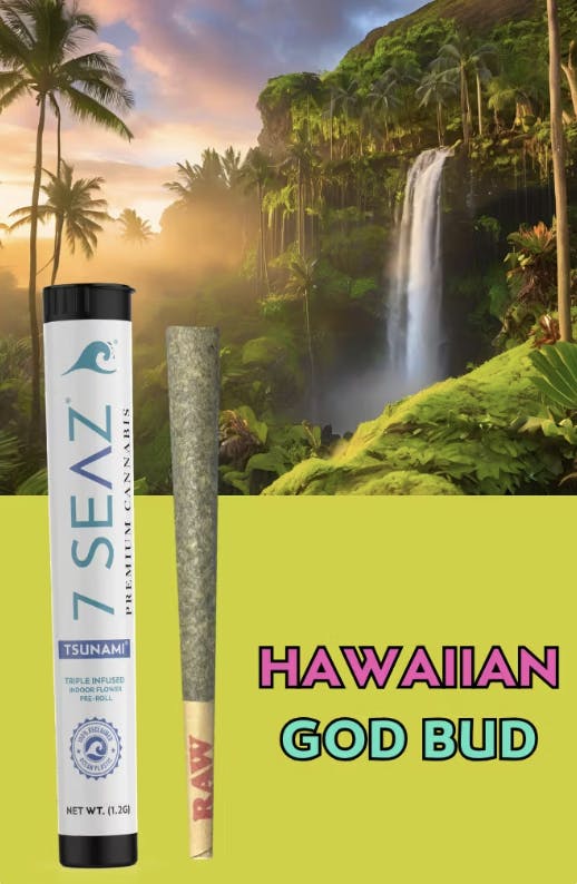Product Infused Preroll Tsunami | Hawaiian God Bud (H) | 1.2g | 7 Seaz