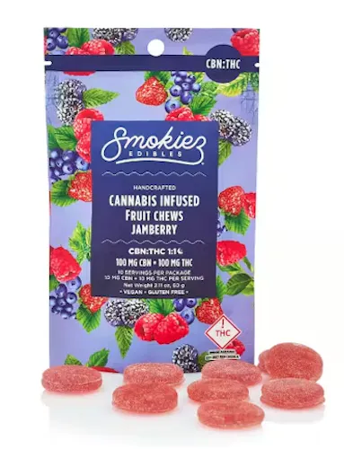 1:1 THC:CBN Sweet Jamberry Fruit Chews – 10pk | Smokiez | Edible | 100mg-1