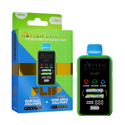 Mitten Extracts - 2g Flip Disposable - Blue Razz Jolli Popz / Sour Apple Jolli Popz (H)