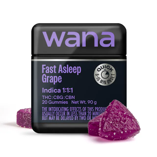 Wana Optimals Gummies Fast Asleep Grape 1 THC : 1 CBG : 1 CBN 20pk/100mg (hybrid, 2.8g)