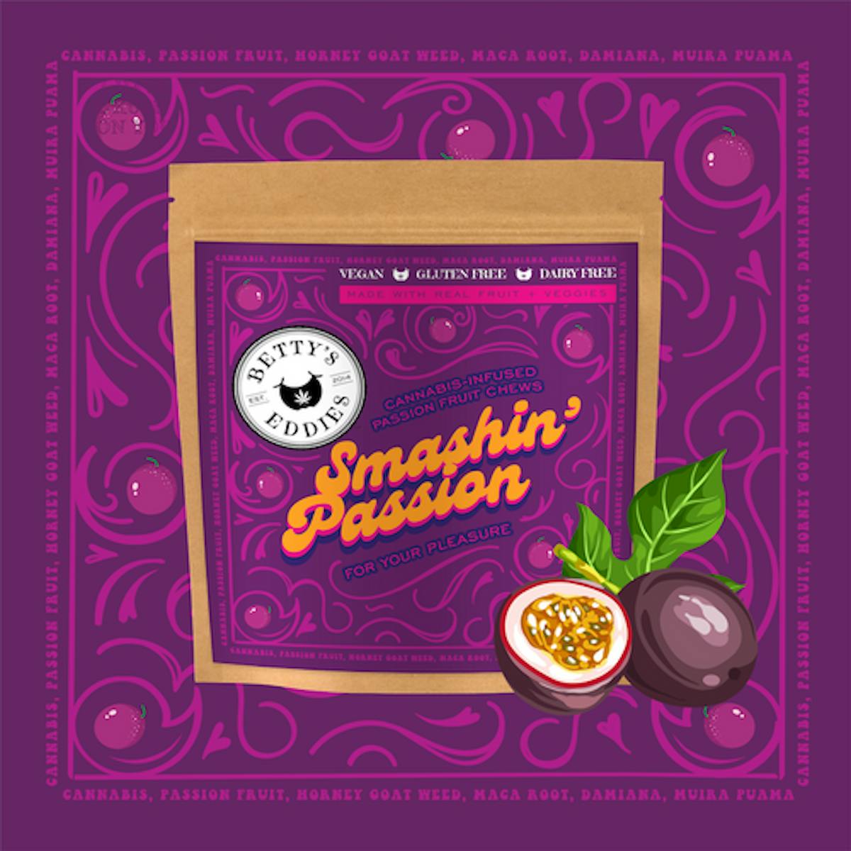Photo of Betty’s Eddies Smashin’ Passion for Pleasure 50mg 10pk – Passionfruit Chews
