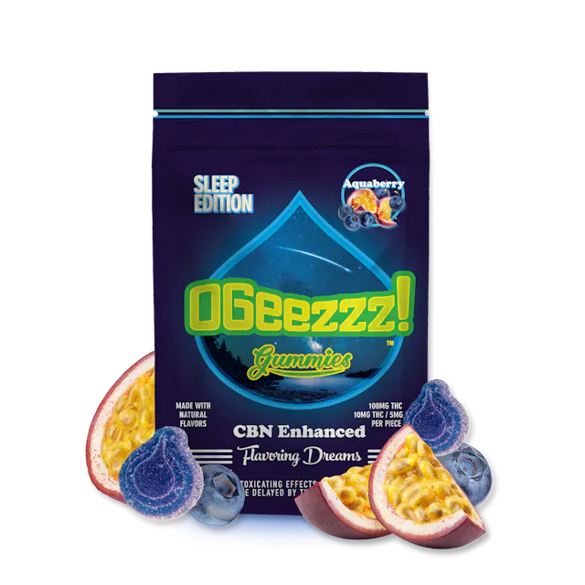 OGeez! Gummies Sleep Addition Aquaberry 2 THC : 1 CBN 10pk/100mg (indica hybrid, 2.8g)