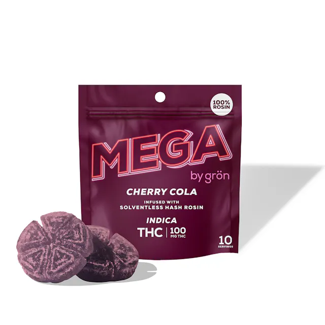 Grön Mega ROSIN Pearl Cherry Cola 100mg (indica, live rosin gummies, 2.8g)