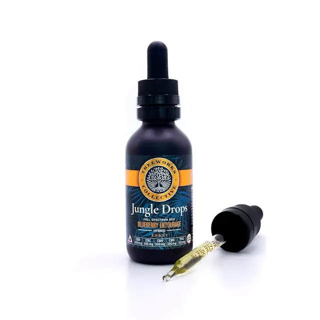 Treeworks Jungle Drops Blueberry Entourage 3 CBD : 3 CBC : 3 CBG : 3 CBN : 1 THC 25ml/100mg (hybrid, flavored, 2.8g)