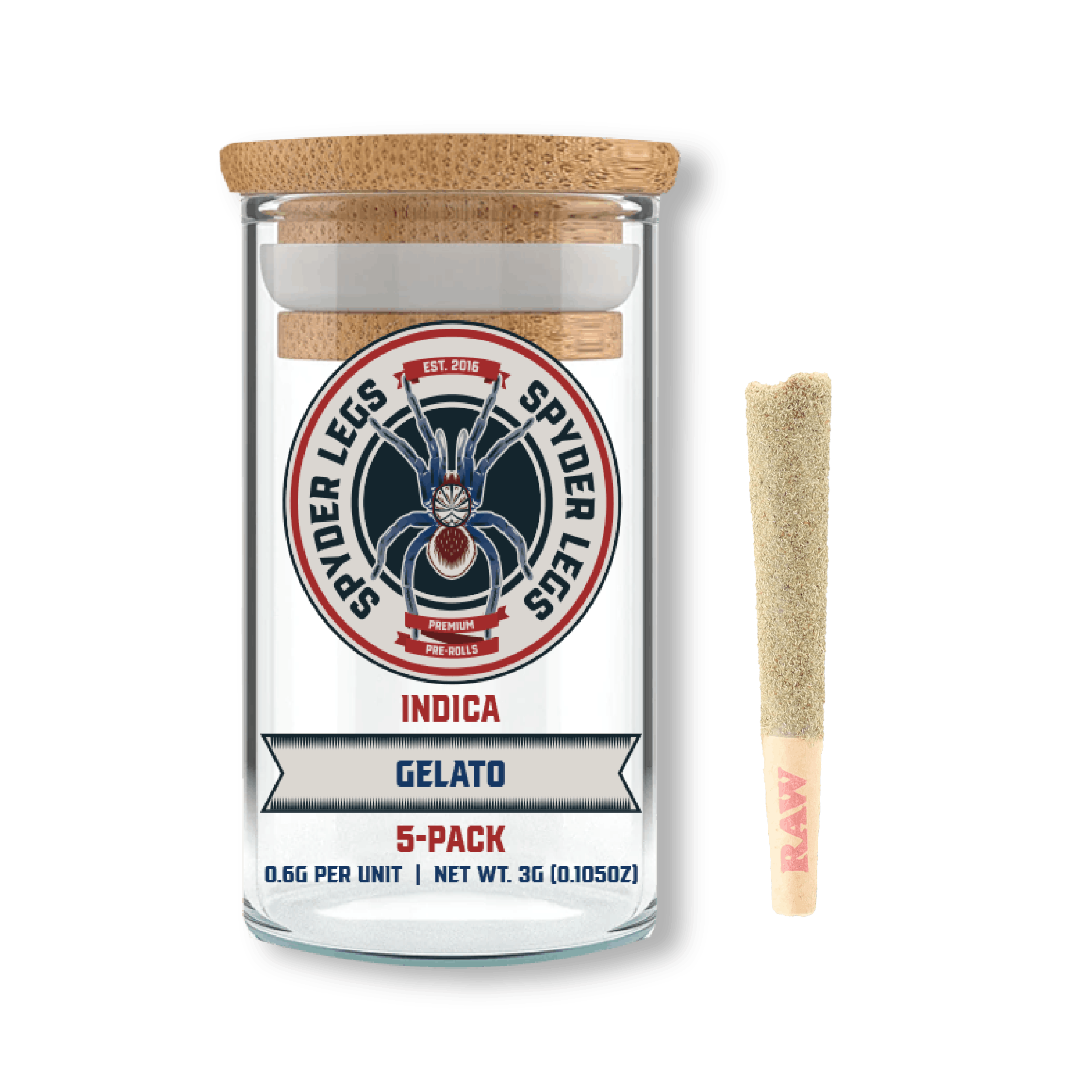 SPYDER LEGS | GELATO | INFUSED PRE-ROLLS | 5 x 3G | INDICA