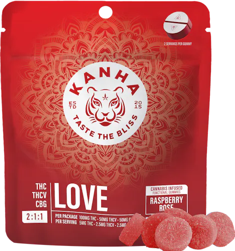 Raspberry Rose LOVE | 2 : 1 : 1 | Gummies | 100mg | 10pk | Kanha-active