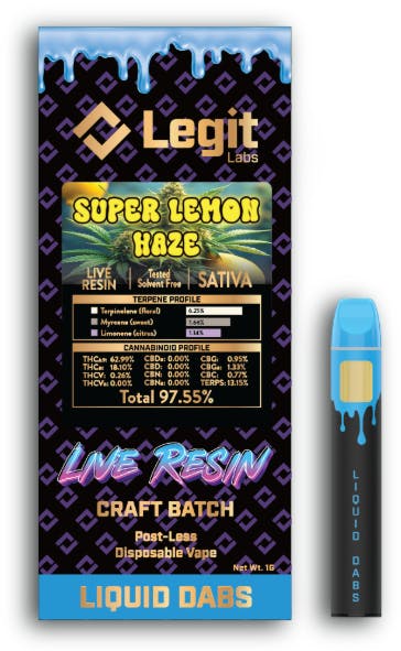 Product: Super Lemon Haze | Post-Less Disposable | Live Resin | Legit Labs