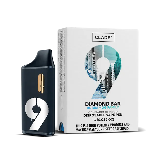 Clade9 Disposable Vape Diamond Bar 1g (indica, disposables)