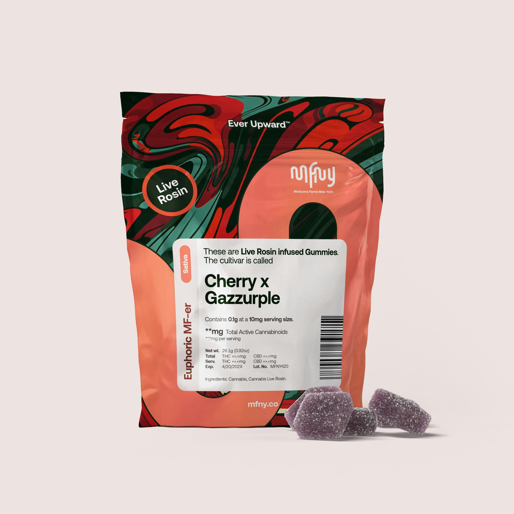 MFNY-Gummies-Live Rosin- Cherry X Gazzurple 100MG
