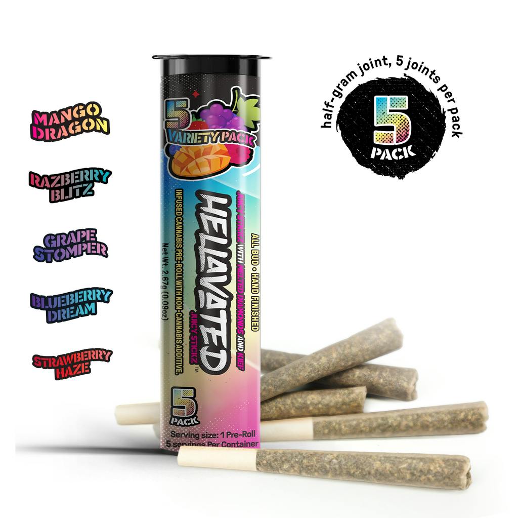 Hellavated .5g Infused | 5pk Variety Juicy Prerolls | Hippy Trip