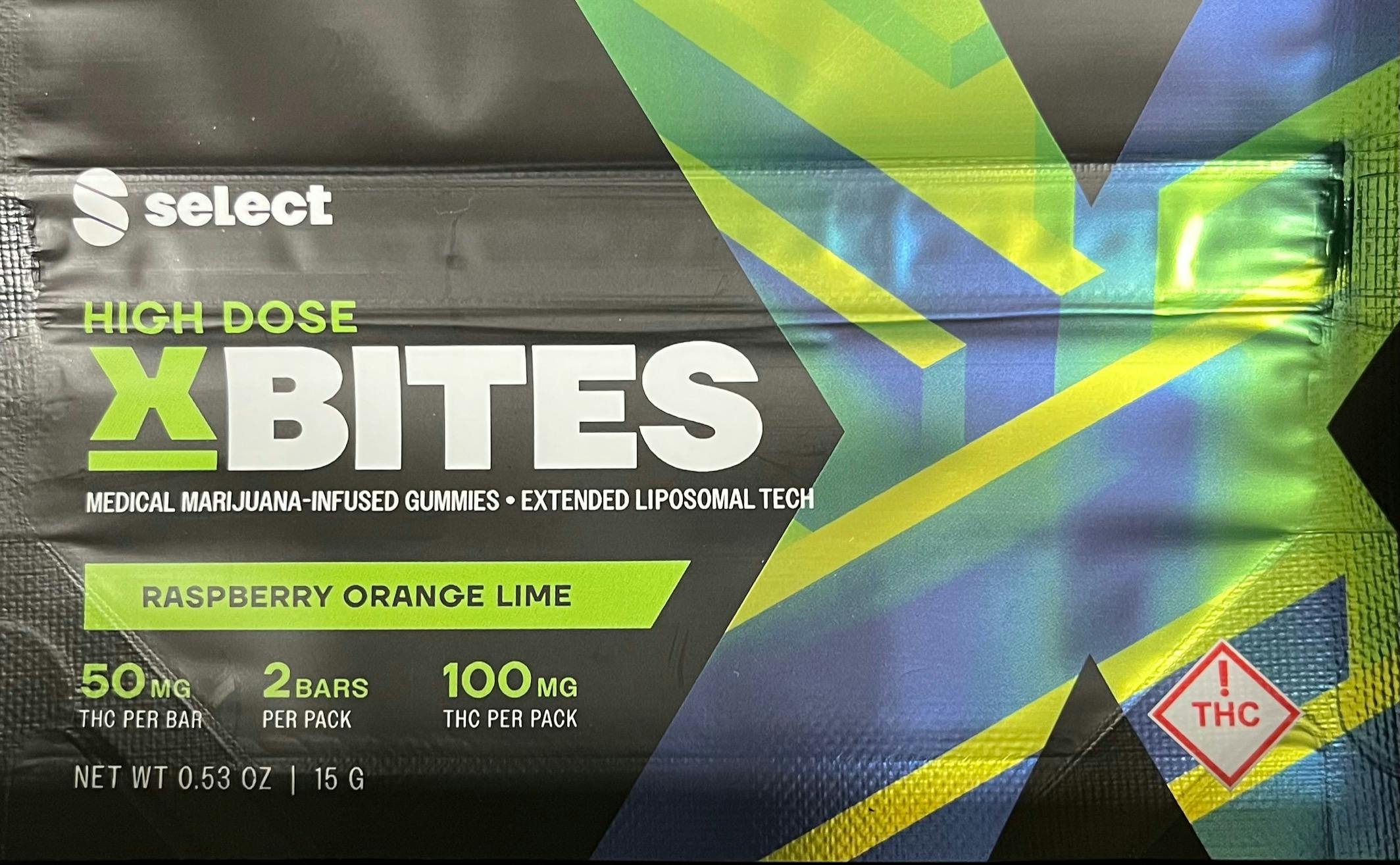 Select XBites Raspberry Orange Lime High Dose Gummies 2pk 100mg