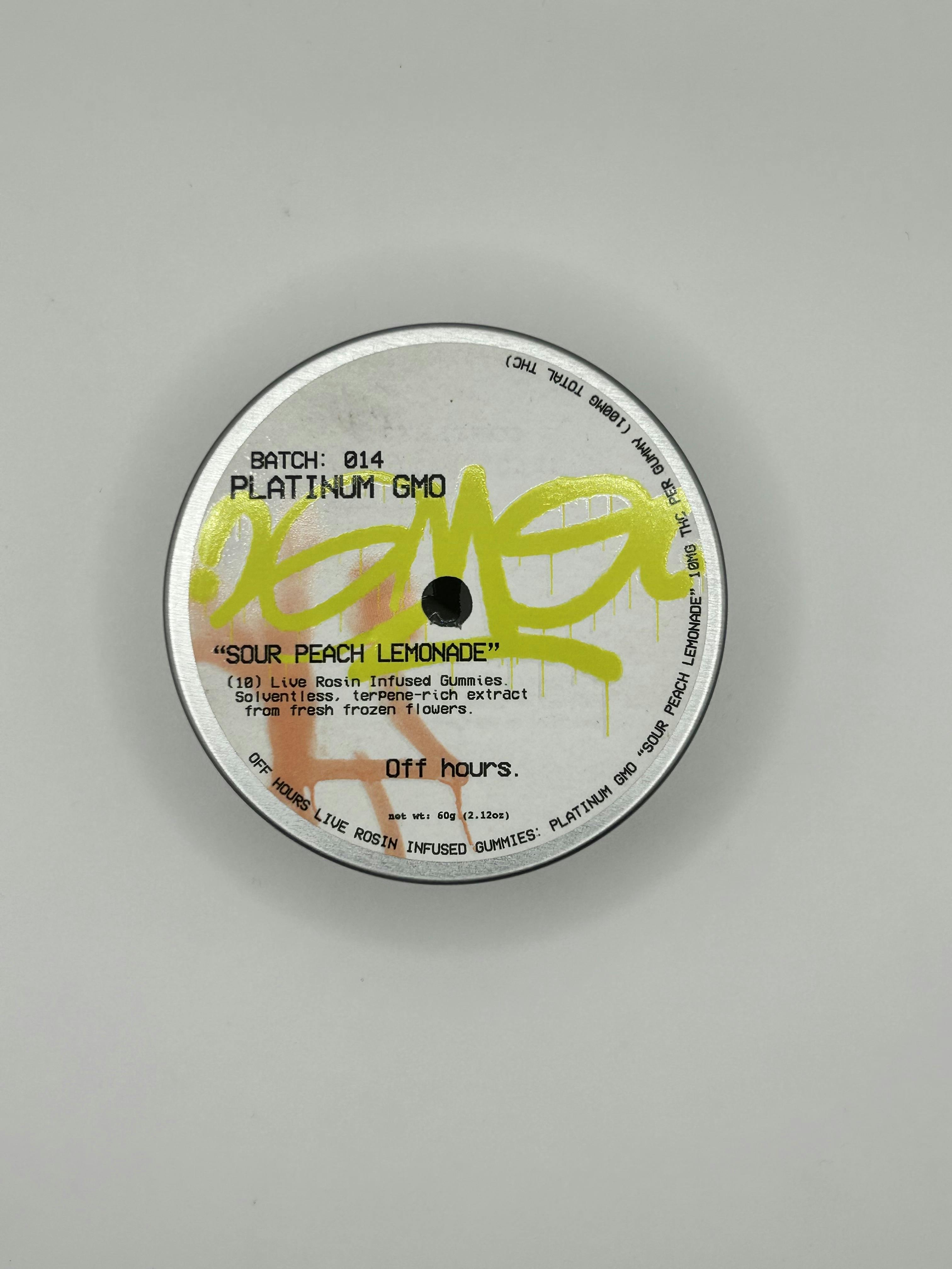 Photo of Off Hours – Sour Peach Lemonade (Platinum GMO) Live Rosin Gummies 10pk 100mg THC