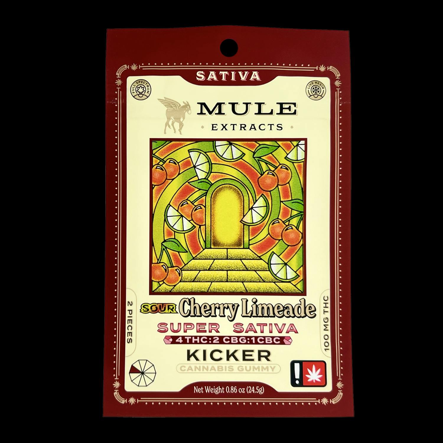 Photo of Sour Cherry Limeade 4:2:1 THC:CBG:CBC 2 piece Kicker Gummy 100MG (Mule)