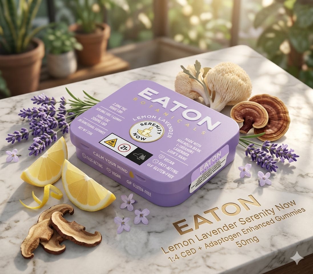 Product Eaton | Lemon Lavender Serenity Now l | 1:4 CBD + Adaptogen Enhanced Gummies | 50mg