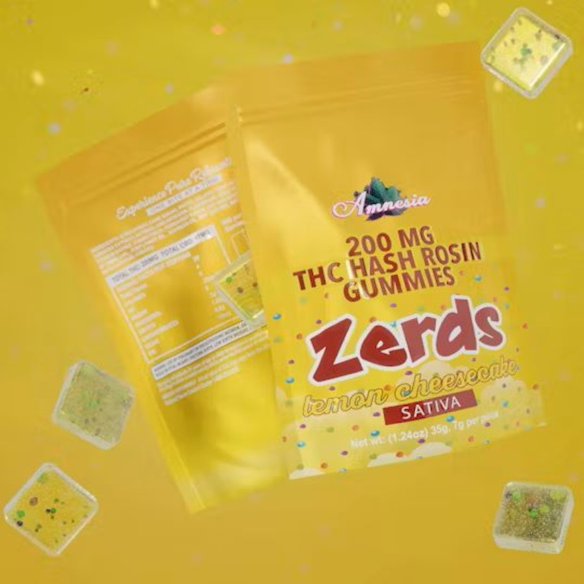 Amnesia 200mg 5pk Hash Rosin Zerds Gummies Lemon Cheesecake