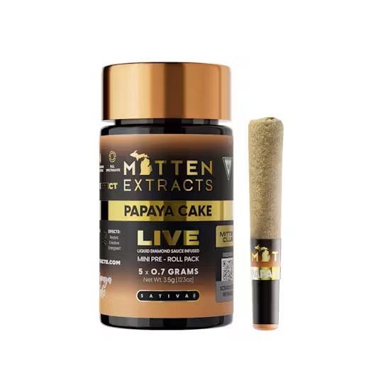 Mitten Extracts MITTEN EXTRACTS | PAPAYA CAKE | LIVE SAUCE INFUSED PRE-ROLLS | 5 x 0.7G SATIVA — PRE_ROLLS