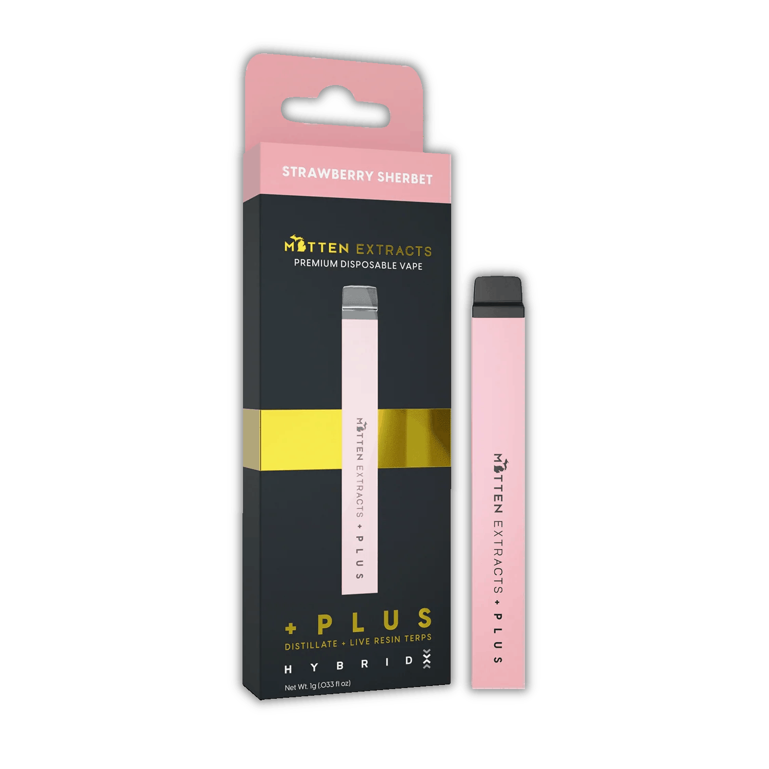 Product: Mitten Extracts | PLUS Disposable Vape - 1g - Strawberry Sherbet (Hybrid)