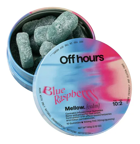 OFF HOURS | MELLOW | BLUE RASPBERRY GUMMIES 10:2(THC:CBD) 100MG | 10pk-active