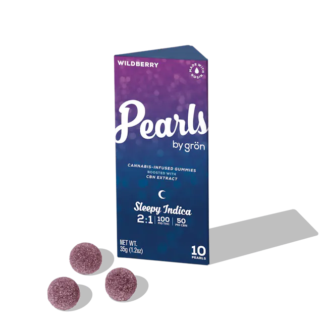 Grön Pearls Wildberry 2 THC : 1 CBN 10pk/100mg (indica, gummies, .7g)