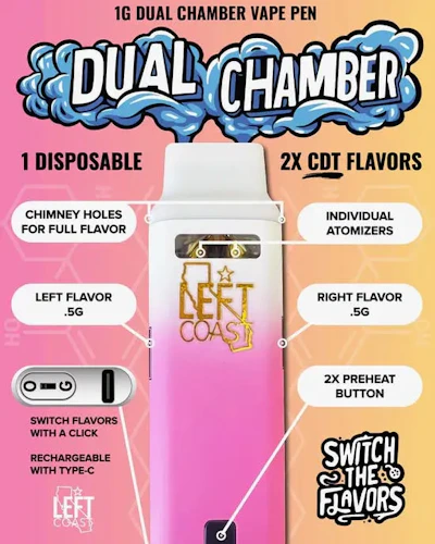 Left Coast - 1g Dual Chamber Disposable - Blue Dream x Monster Cookies - DISPOSABLES by Left Coast at King of Budz